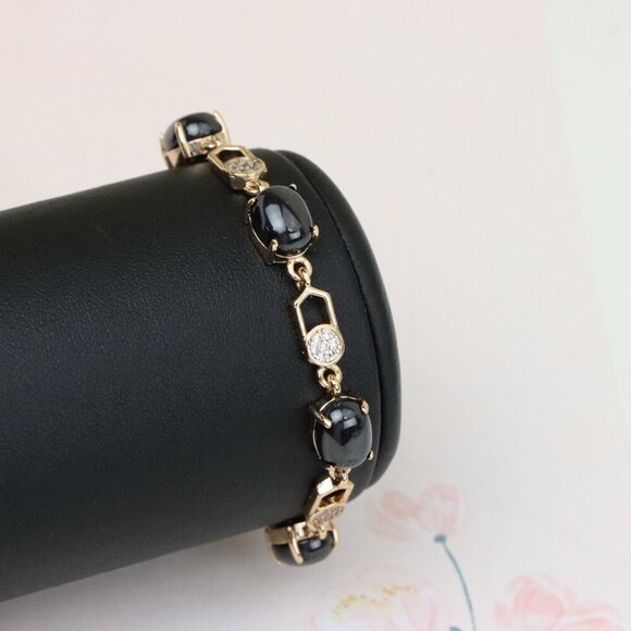 "Black Stone Rose Gold Bracelet with Sparkling Accents, XPBL1017 - Picture 7 of 12